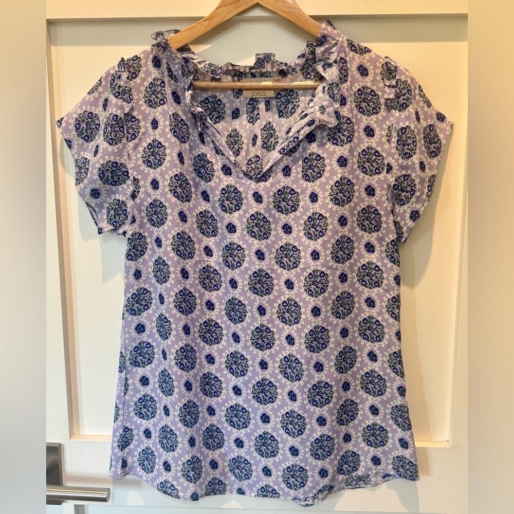 Rungolee Women’s V-Neck Floral Silk Blouse XS